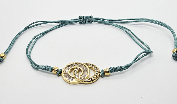 BRACCIALE TEMALI CON CORDINO COLORATO E MEDAGLIA DOPPIO DONUT CHANEL IN METALLO GOLD PLATED CON ZIRCONI - Image 2