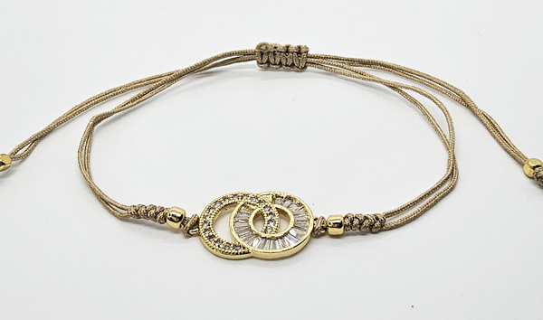 BRACCIALE TEMALI CON CORDINO COLORATO E MEDAGLIA DOPPIO DONUT CHANEL IN METALLO GOLD PLATED CON ZIRCONI - Image 3