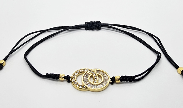 BRACCIALE TEMALI CON CORDINO COLORATO E MEDAGLIA DOPPIO DONUT CHANEL IN METALLO GOLD PLATED CON ZIRCONI - Image 4