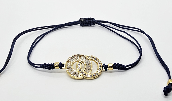 BRACCIALE TEMALI CON CORDINO COLORATO E MEDAGLIA DOPPIO DONUT CHANEL IN METALLO GOLD PLATED CON ZIRCONI - Image 8
