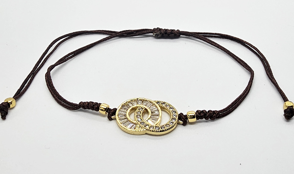 BRACCIALE TEMALI CON CORDINO COLORATO E MEDAGLIA DOPPIO DONUT CHANEL IN METALLO GOLD PLATED CON ZIRCONI - Image 9