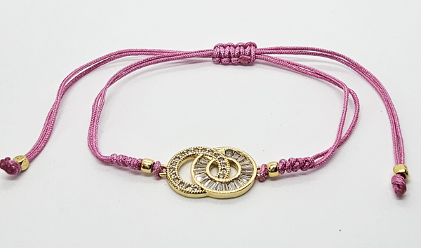 BRACCIALE TEMALI CON CORDINO COLORATO E MEDAGLIA DOPPIO DONUT CHANEL IN METALLO GOLD PLATED CON ZIRCONI - Image 10