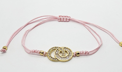 BRACCIALE TEMALI CON CORDINO COLORATO E MEDAGLIA DOPPIO DONUT CHANEL IN METALLO GOLD PLATED CON ZIRCONI