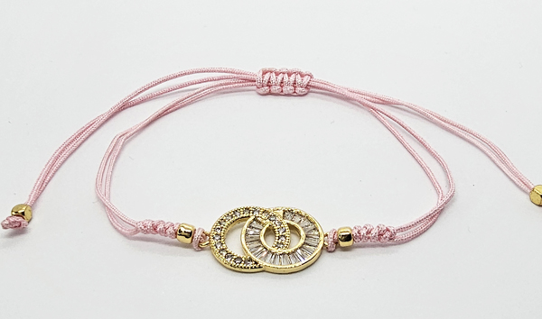 BRACCIALE TEMALI CON CORDINO COLORATO E MEDAGLIA DOPPIO DONUT CHANEL IN METALLO GOLD PLATED CON ZIRCONI - Image 11