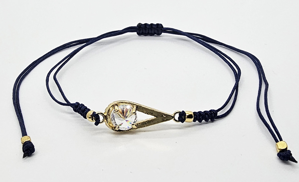 BRACCIALE TEMALI CON CORDINO COLORATO E MEDAGLIA A FORMA DI GOCCIA IN METALLO GOLD PLATED CON ZIRCONI - Image 5