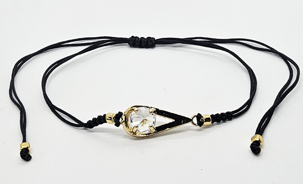 BRACCIALE TEMALI CON CORDINO COLORATO E MEDAGLIA A FORMA DI GOCCIA IN METALLO GOLD PLATED CON ZIRCONI - Image 8