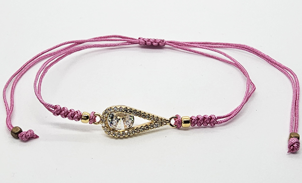 BRACCIALE TEMALI CON CORDINO COLORATO E MEDAGLIA A FORMA DI GOCCIA IN METALLO GOLD PLATED CON ZIRCONI - Image 10