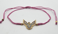 BRACCIALE TEMALI CON CORDINO COLORATO E MEDAGLIA A FORMA DI AQUILA IN METALLO GOLD PLATED CON ZIRCONI