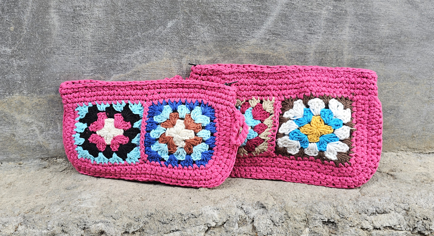 POCHETTE IN COTONE REALIZZATE A UNCINETTO CON FODERA CM 24X16 - Image 17