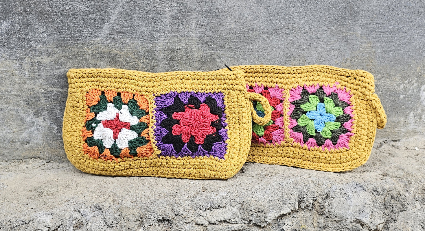 POCHETTE IN COTONE REALIZZATE A UNCINETTO CON FODERA CM 24X16 - Image 7