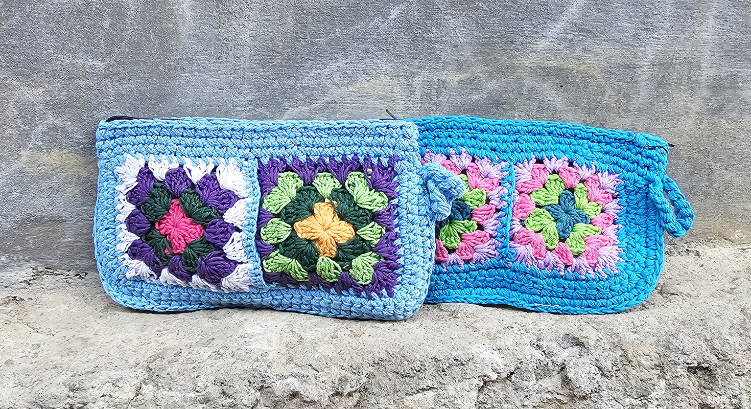 POCHETTE IN COTONE REALIZZATE A UNCINETTO CON FODERA CM 24X16 - Image 8