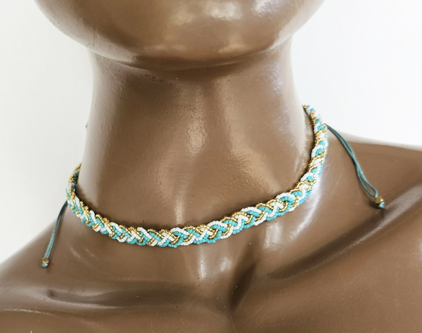 COLLANA GIROCOLLO IN PERLINE GIAPPONESI MGB 15/0 A TRECCIA CON 5 FILI CON CHIUSURA MACRAMÉ REGOLABILE - Image 3