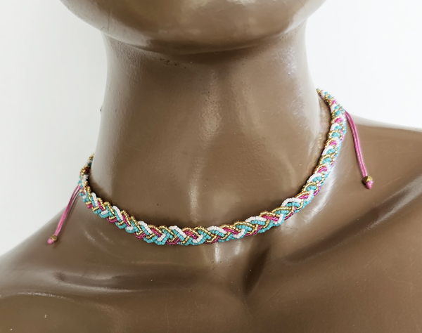 COLLANA GIROCOLLO IN PERLINE GIAPPONESI MGB 15/0 A TRECCIA CON 5 FILI CON CHIUSURA MACRAMÉ REGOLABILE - Image 4