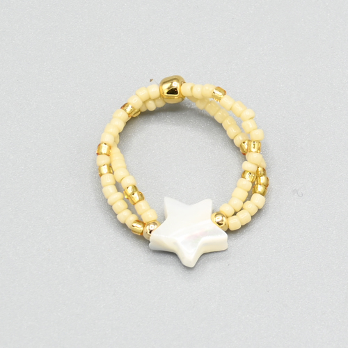 ANELLI 2 FILI ELASTICI CON MICROPERLINE GIAPPONESI 15/0 MATZUNO MIX GOLD COLOURS E STELLINA IN MADREPERLA - Image 3