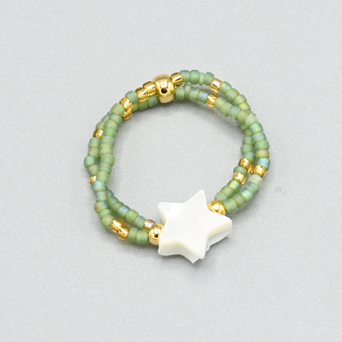 ANELLI 2 FILI ELASTICI CON MICROPERLINE GIAPPONESI 15/0 MATZUNO MIX GOLD COLOURS E STELLINA IN MADREPERLA - Image 4