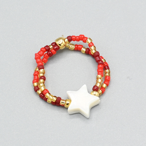 ANELLI 2 FILI ELASTICI CON MICROPERLINE GIAPPONESI 15/0 MATZUNO MIX GOLD COLOURS E STELLINA IN MADREPERLA - Image 5