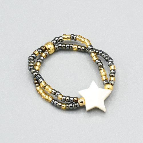 ANELLI 2 FILI ELASTICI CON MICROPERLINE GIAPPONESI 15/0 MATZUNO MIX GOLD COLOURS E STELLINA IN MADREPERLA - Image 6