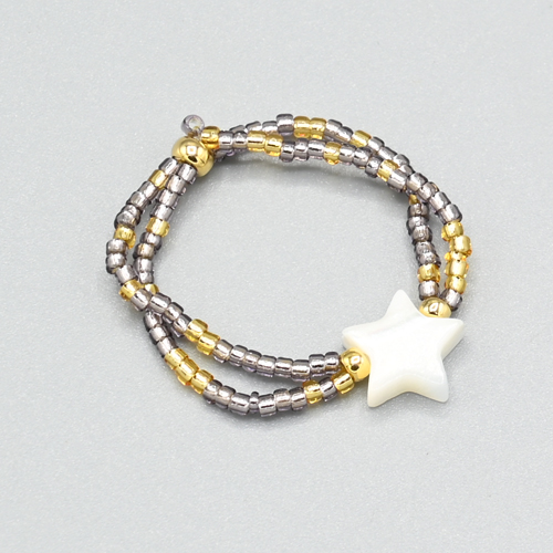 ANELLI 2 FILI ELASTICI CON MICROPERLINE GIAPPONESI 15/0 MATZUNO MIX GOLD COLOURS E STELLINA IN MADREPERLA - Image 7