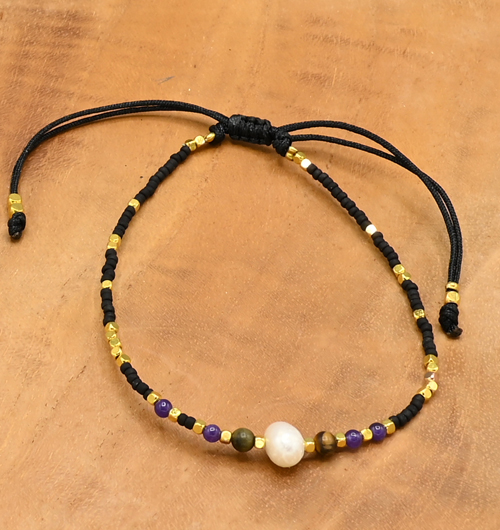 BRACCIALI LINEA SAMARKANDA CON PERLINE GIAPPONESI, PIETRE DURE, PERLE DI FIUME E PERLINE METALLO GOLD PLATED, CHIUSURA REGOLABILE - Image 5