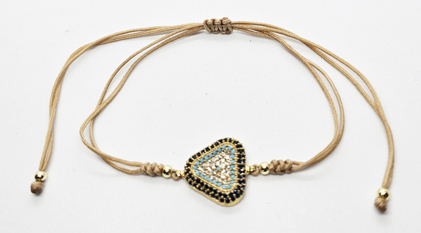 BRACCIALE STRING CON ZIRCONI SU METALLO GOLD PLATED E TRIANGOLO TURCHESE E NERO - Image 5