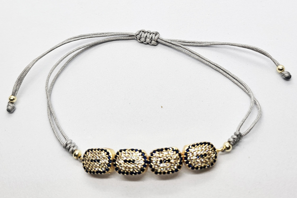 BRACCIALI CORDINO CON ZIRCONI SU METALLO GOLD PLATED PENDENTI SNODATI A FORMA DI 4 OVALI - Image 2