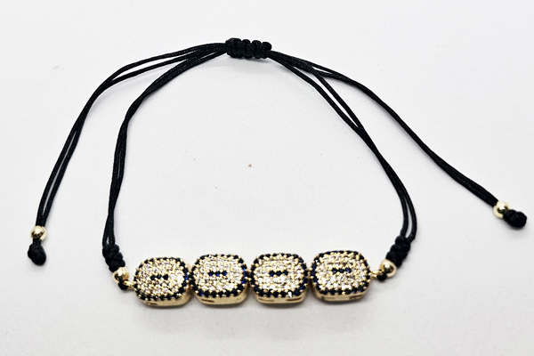 BRACCIALI CORDINO CON ZIRCONI SU METALLO GOLD PLATED PENDENTI SNODATI A FORMA DI 4 OVALI - Image 3