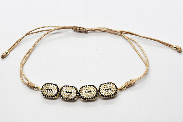 BRACCIALI CORDINO CON ZIRCONI SU METALLO GOLD PLATED PENDENTI SNODATI A FORMA DI 4 OVALI - Image 4