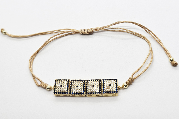 BRACCIALI CORDINO CON ZIRCONI SU METALLO GOLD PLATED PENDENTI SNODATI A FORMA DI 4 QUADRATI - Image 2