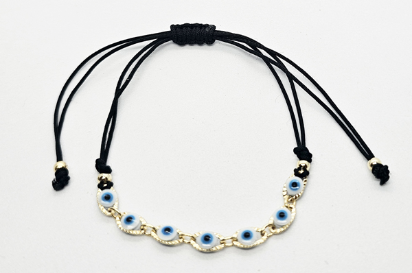 BRACCIALE/CAVIGLIERA SU CORDINO 7 DEVIL EYES SU METALLO GOLD PLATED - Image 4